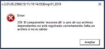 Què fer quan apareix error 339 El componente “mscoree.dll”?