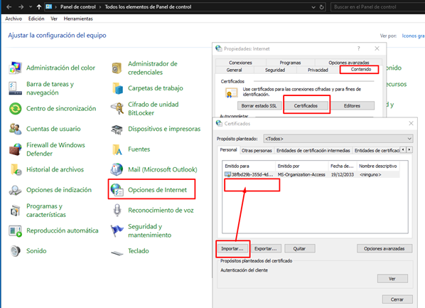 importar certificat windows